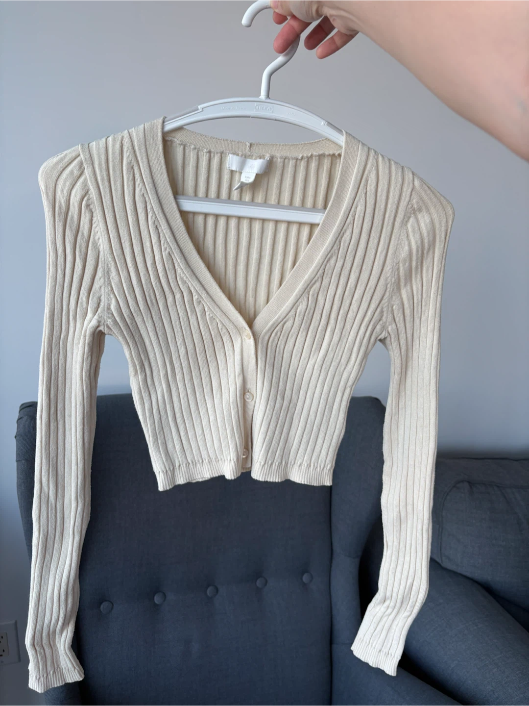 H&M Ribbed Cream Cropped Cardigan