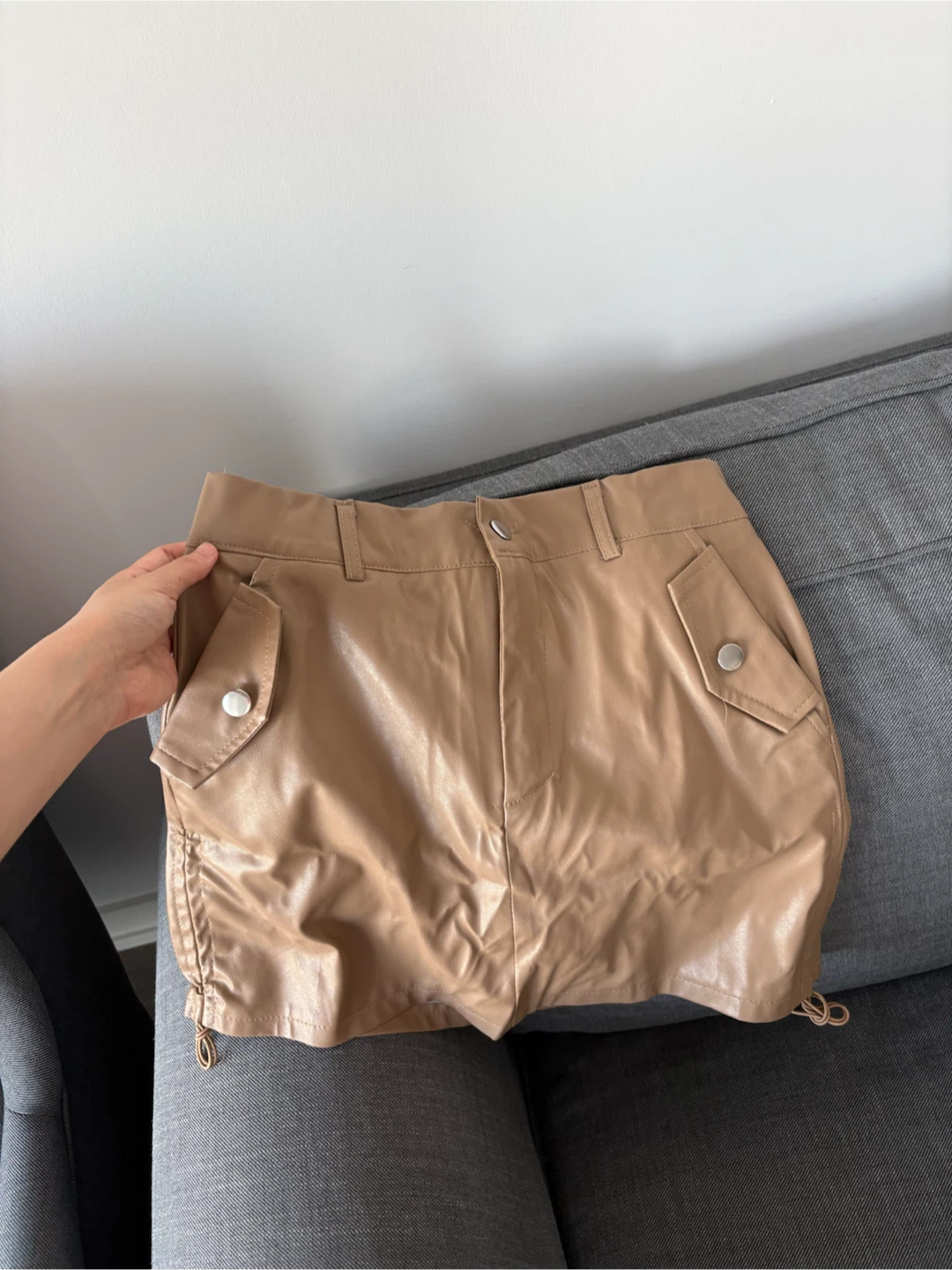 Tan Faux Leather Cargo Skirt