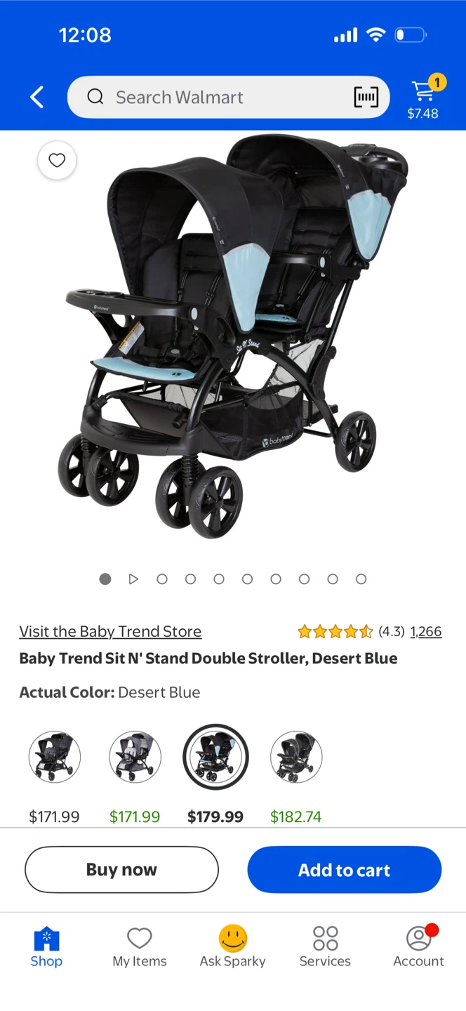 Baby Trend Sit N' Stand Double Stroller - Desert Blue - photo 2