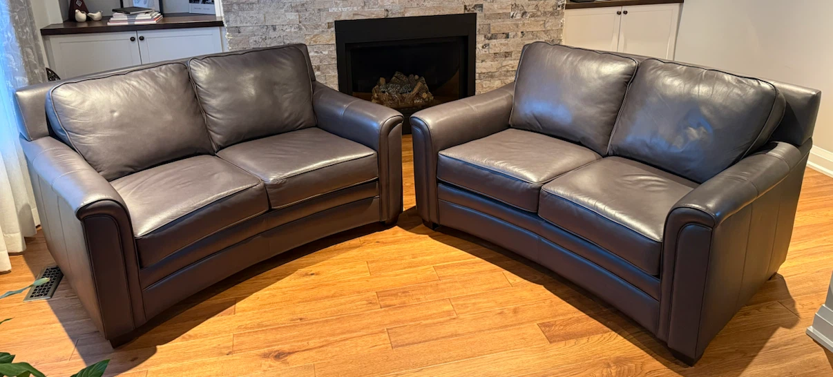 Grey-Brown Leather Loveseat Pair