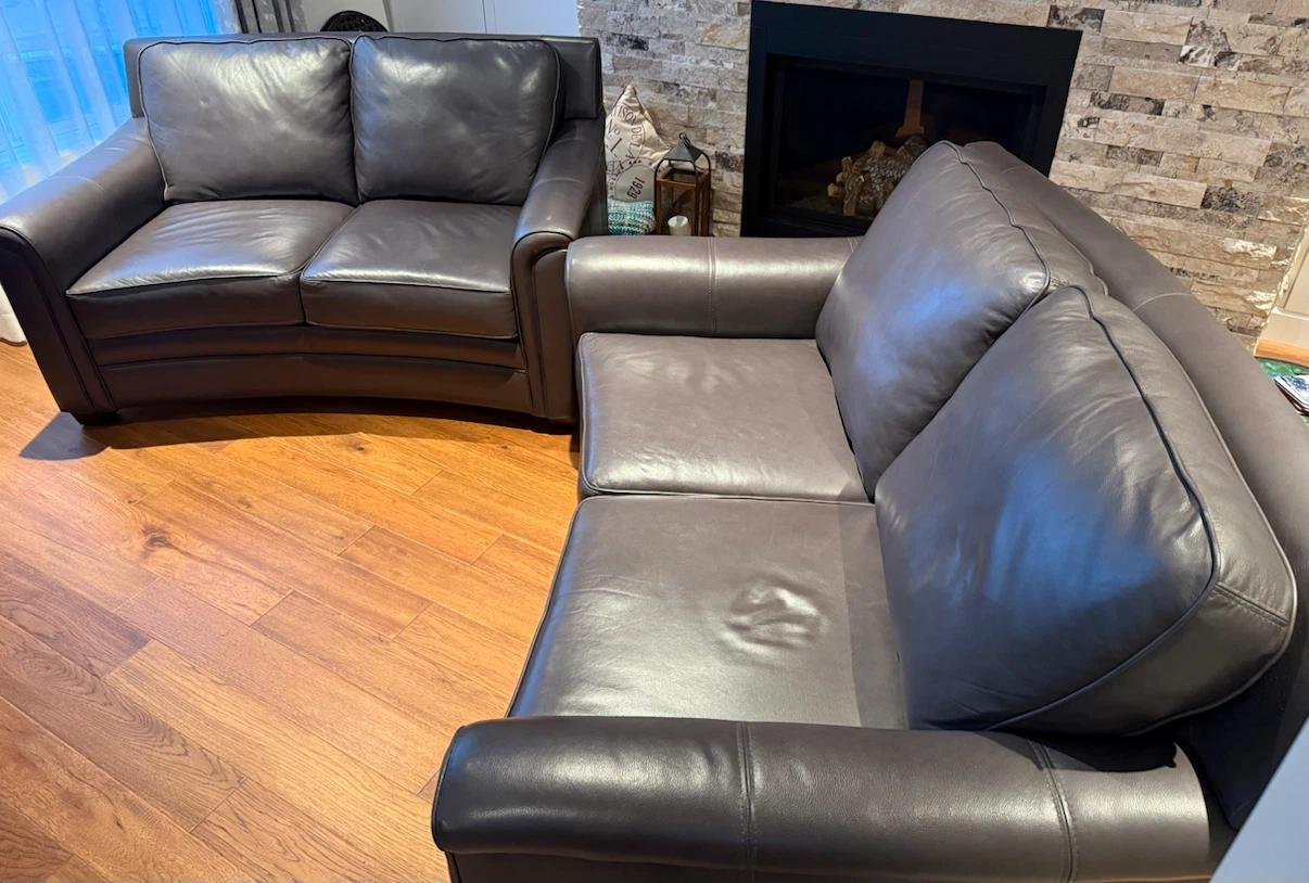 Grey-Brown Leather Loveseat Pair - photo 4