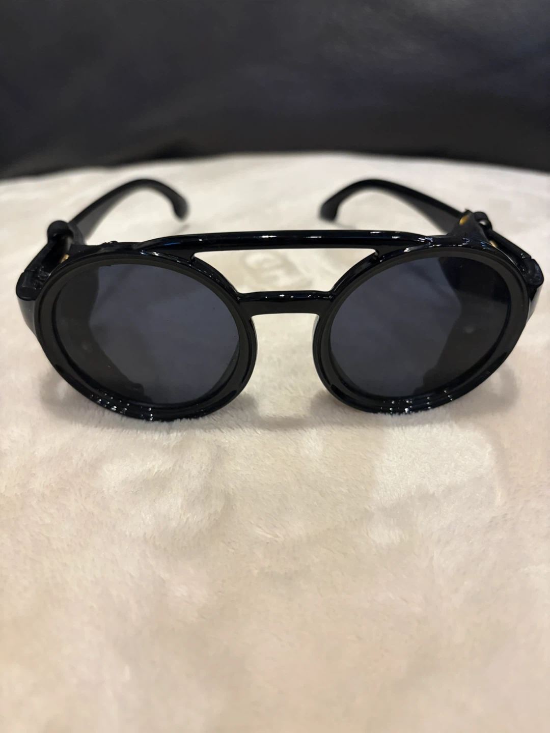 Black Steampunk Round Sunnies w/ Side Shields - photo 2