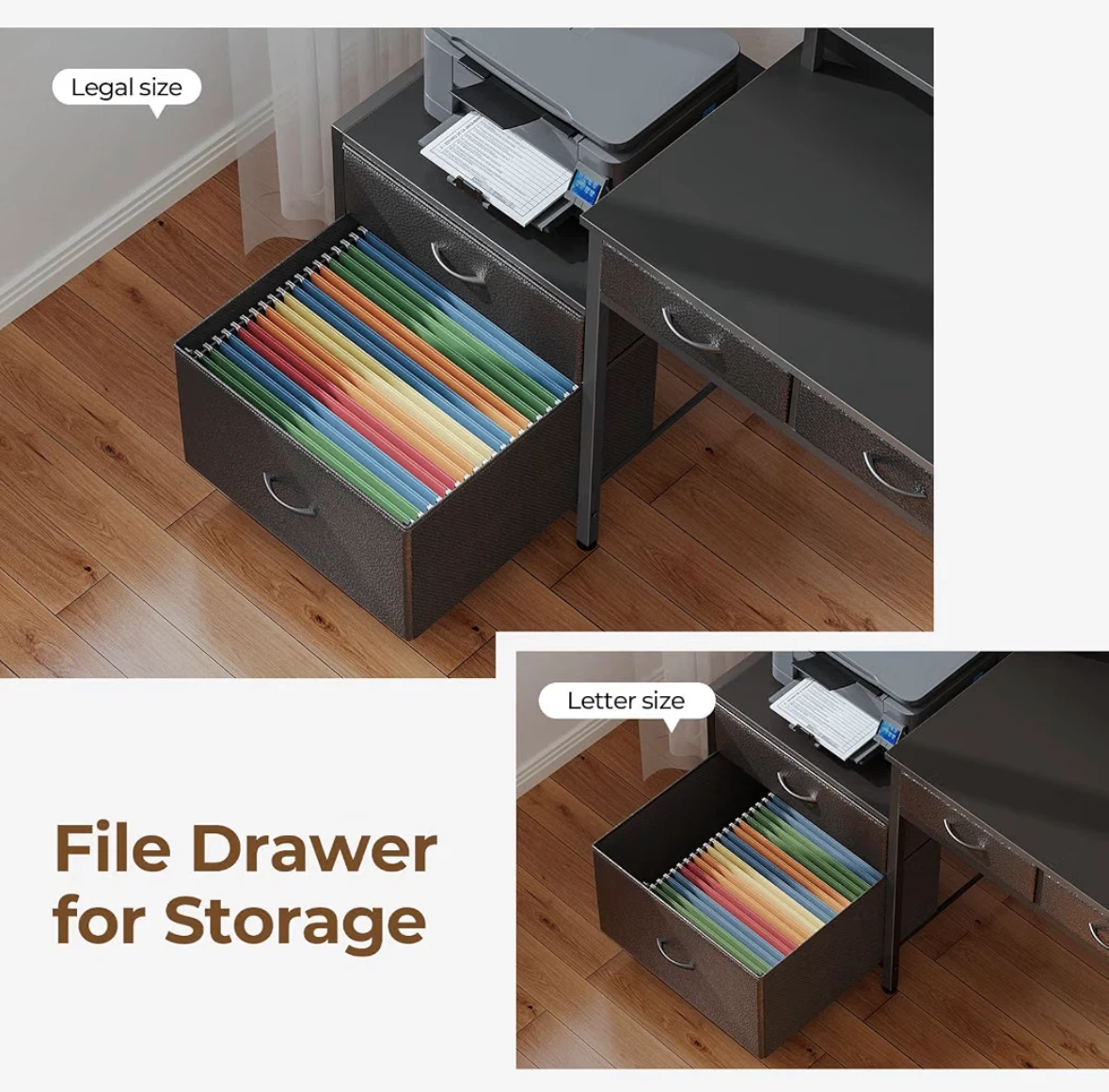 Black L-Shaped Computer Desk with Shelving and Drawers - photo 5