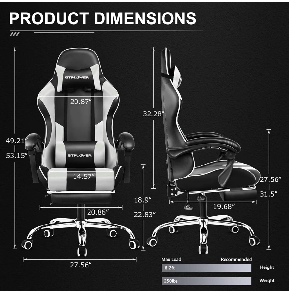 GTRACING Gaming Chair - Black and White - photo 3