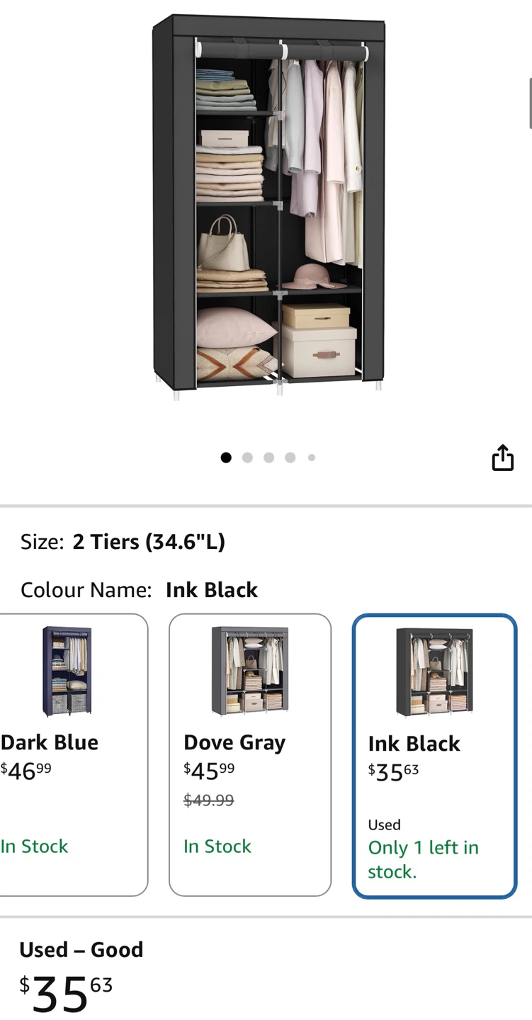 Ink Black 2 Tiers Portable Wardrobe Closet
