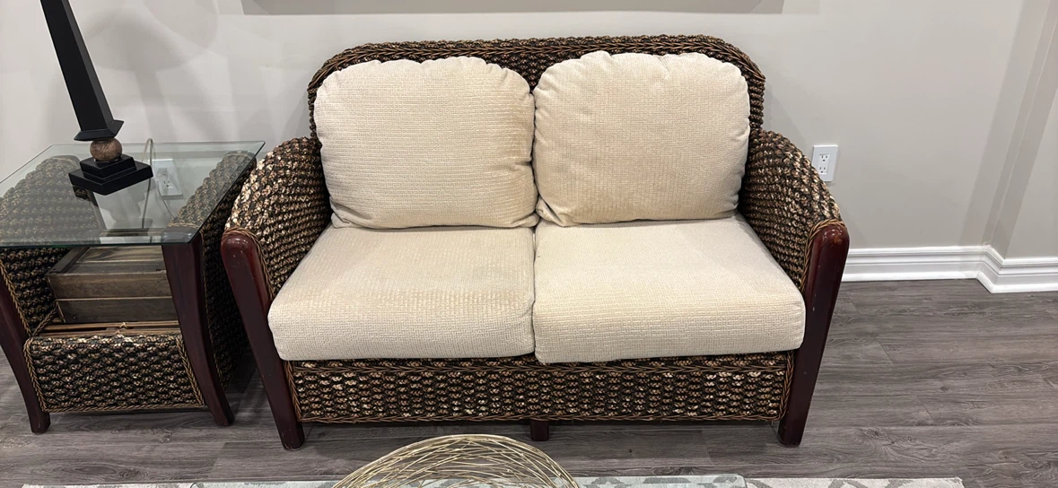 Wicker Loveseat with Beige Cushions - photo 3