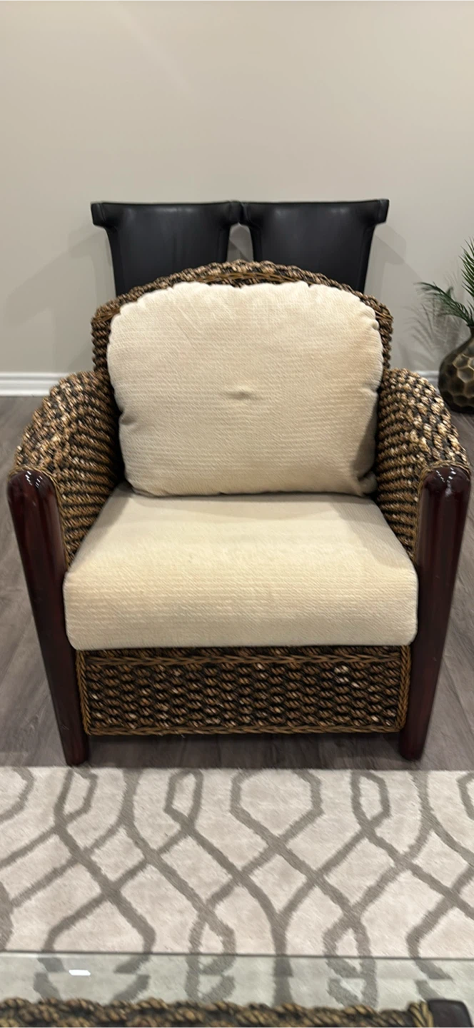 Wicker Loveseat with Beige Cushions - photo 4