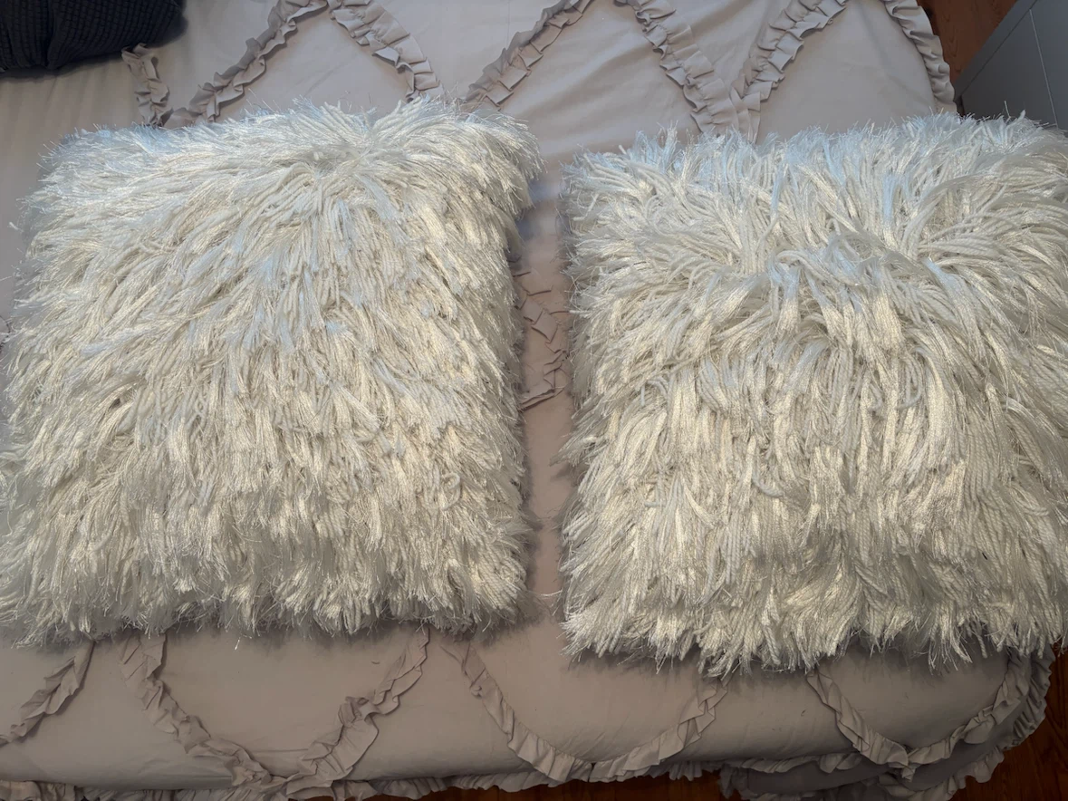 Set of 2 White Shaggy Throw Pillows