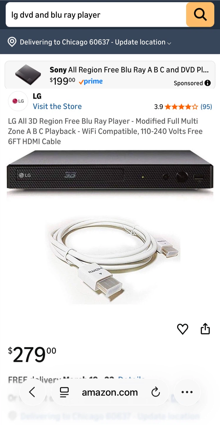 LG All Region Free Blu-Ray DVD Player with HDMI