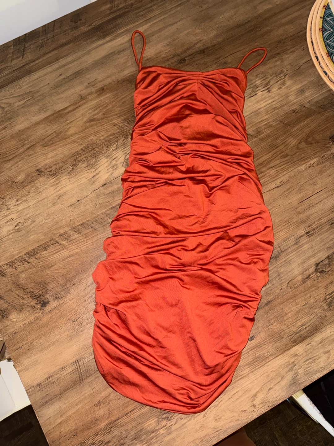 Ruched Bodycon Dress - Orange