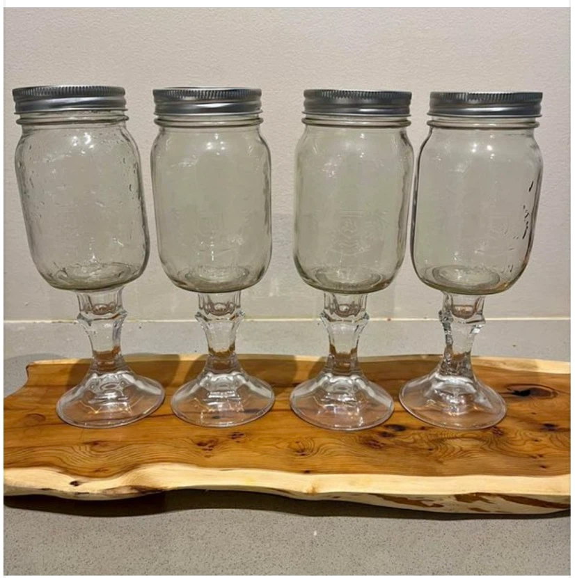 Set of 4 Mason Jar Goblets with Lids