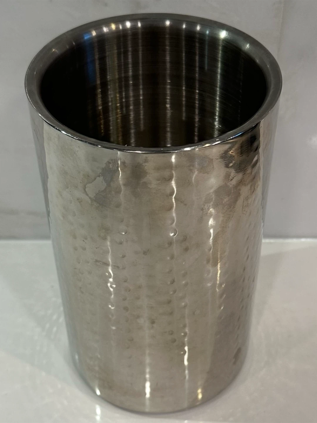 Hammered Stainless Steel vase or wine cooler