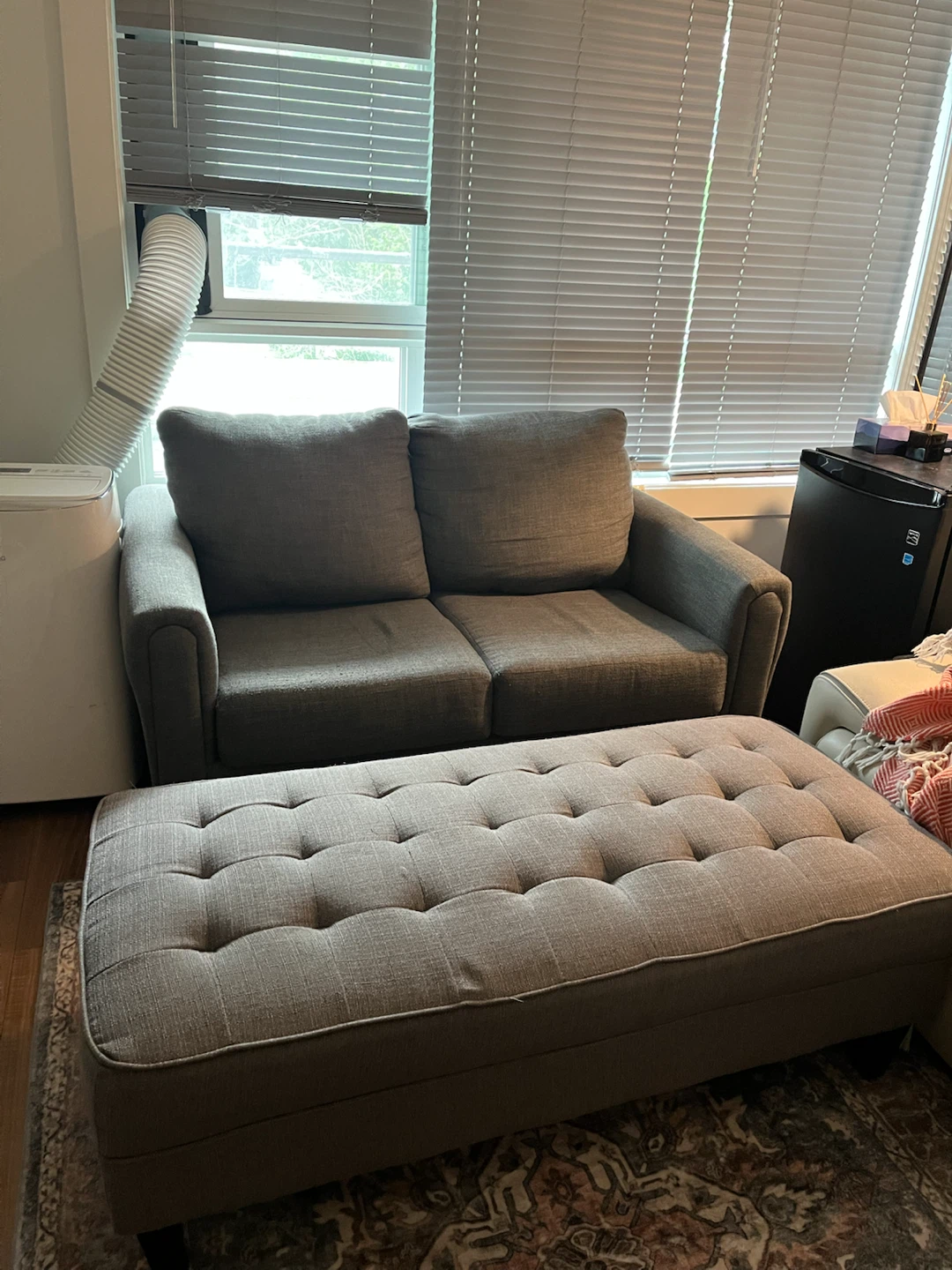 Grey ottoman and love seat sofa set