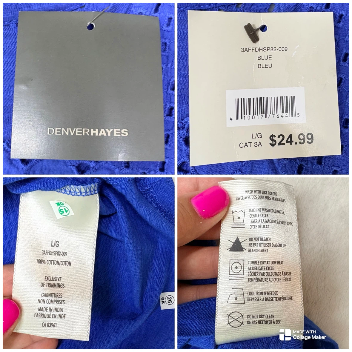 Denver Hayes Blue Eyelet Lace Slub Knit Sleeveless Top Size L - photo 2