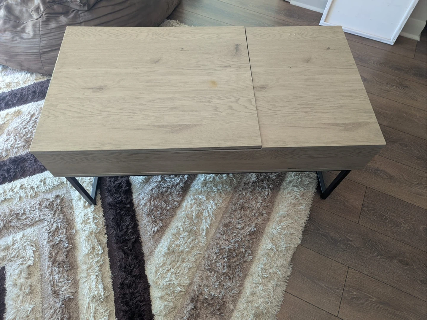 Beige Lift-Top Coffee Table with Storage