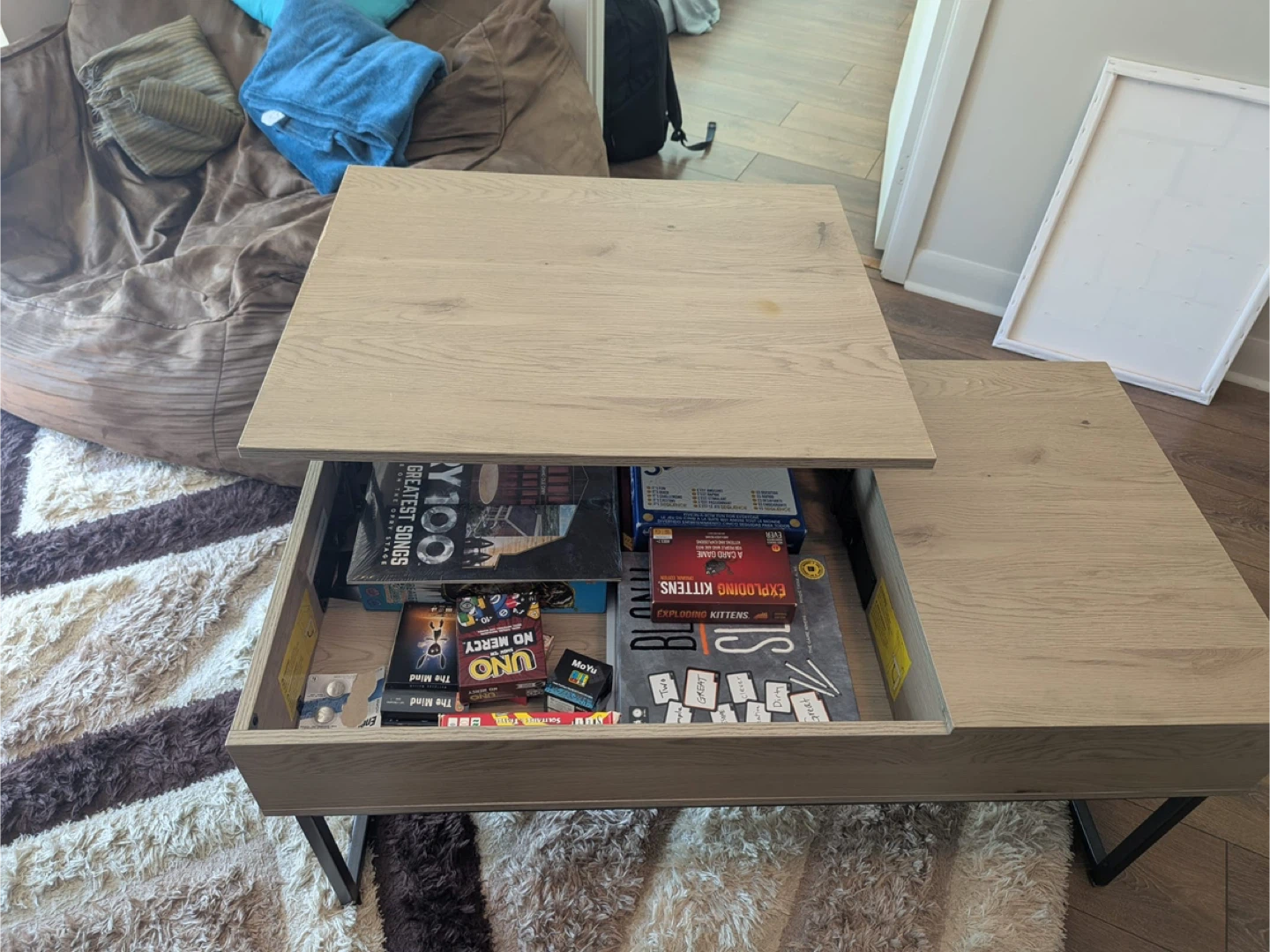 Beige Lift-Top Coffee Table with Storage - photo 2