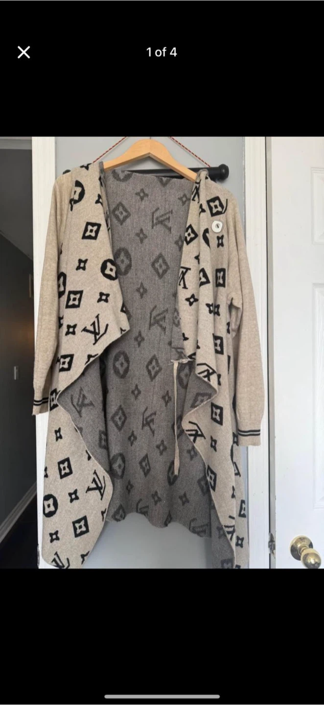 Beige and Grey LV Print Cardigan