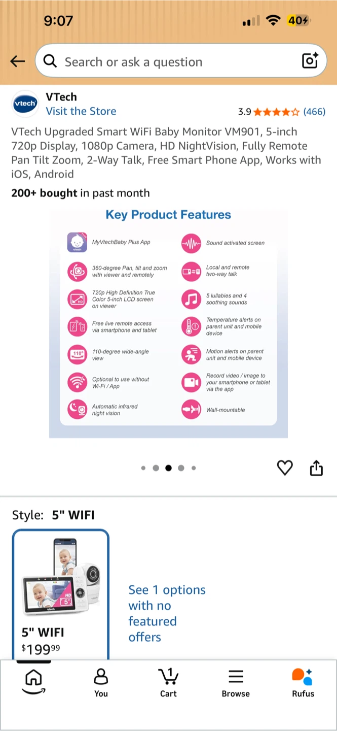 VTech VM901 Smart WiFi Baby Monitor - photo 2