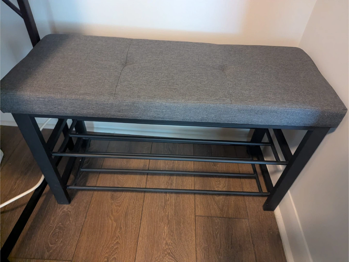 Grey Upholstered Shoe Bench with Two Shelves - photo 2