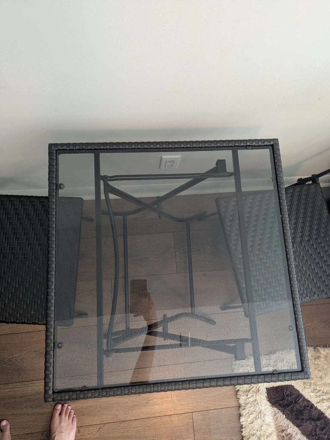 Folding Bistro Set with Glass Top Table and Wicker Chairs - photo 2
