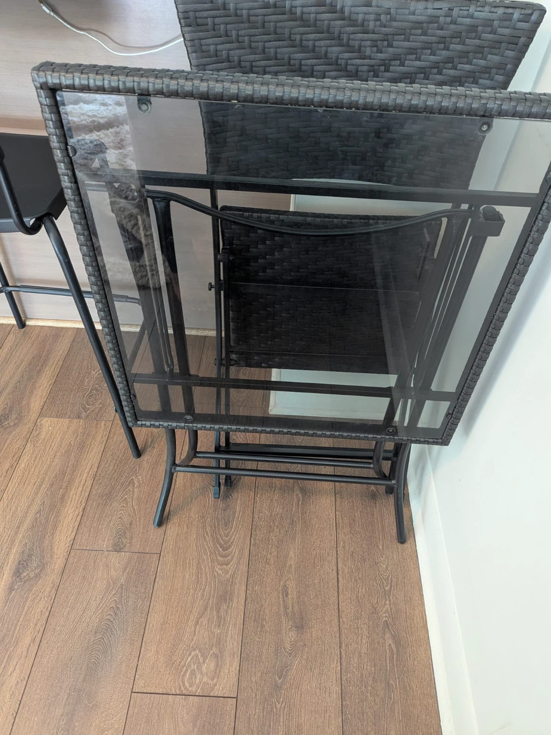 Folding Bistro Set with Glass Top Table and Wicker Chairs - photo 4