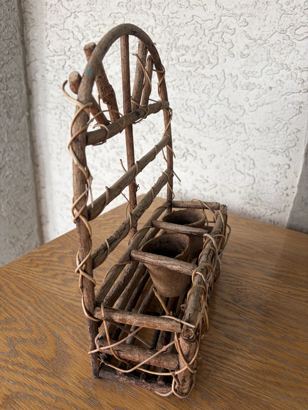 Rustic Twig Plant Stand with Pots