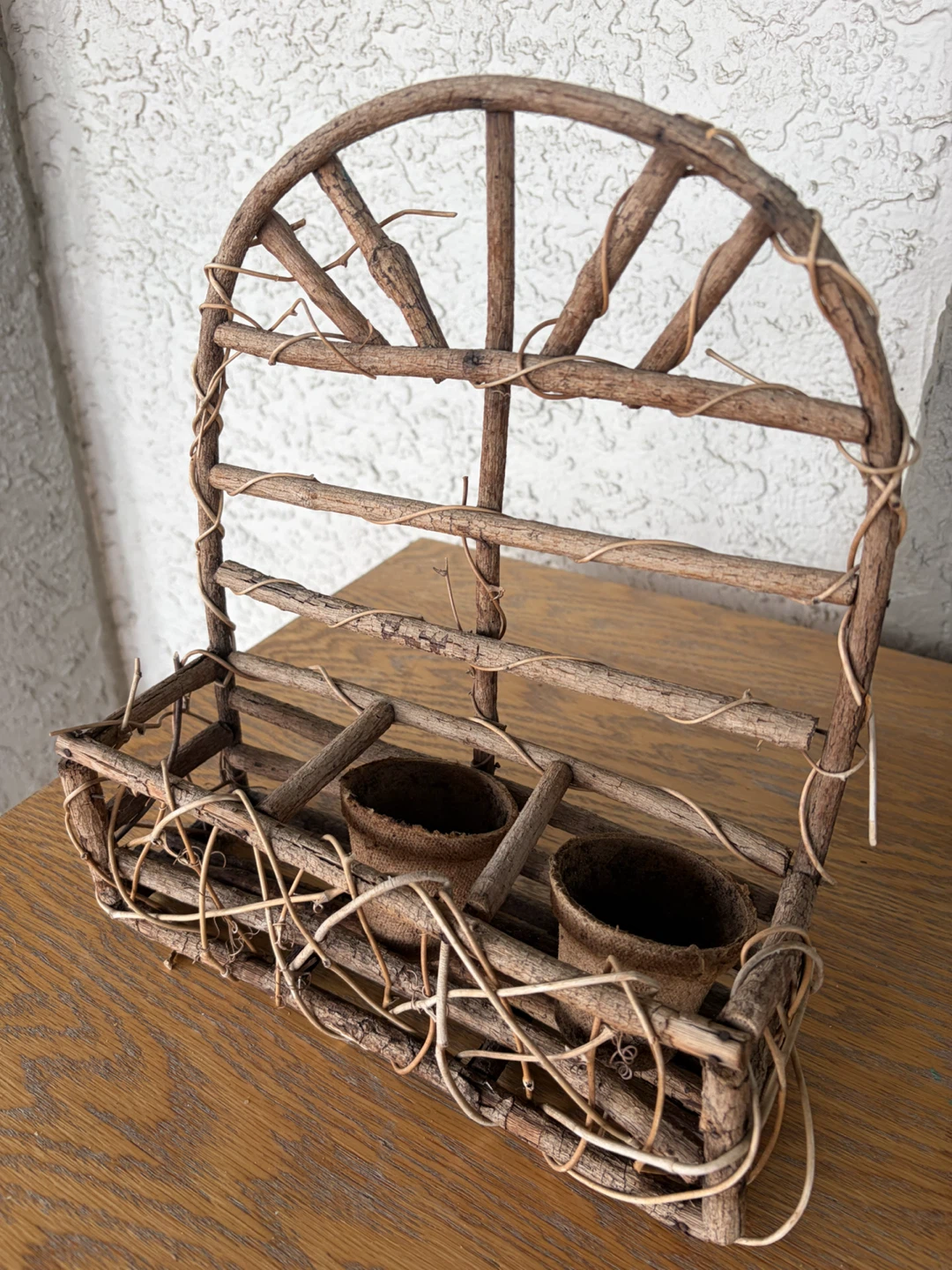 Rustic Twig Plant Stand with Pots - photo 3