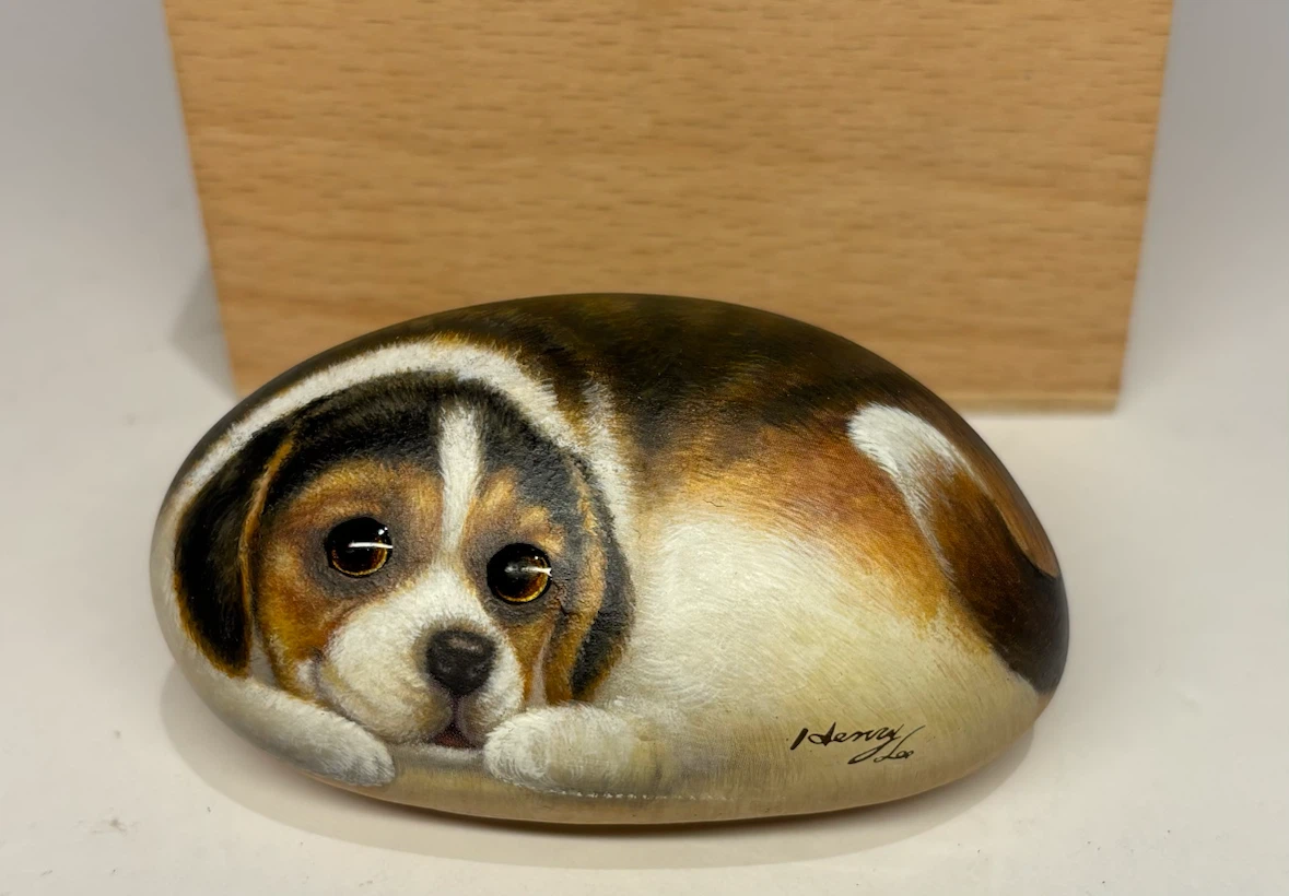 Henry Cats & Friends Painted Stone Dog Figurine with Wooden Box - photo 2