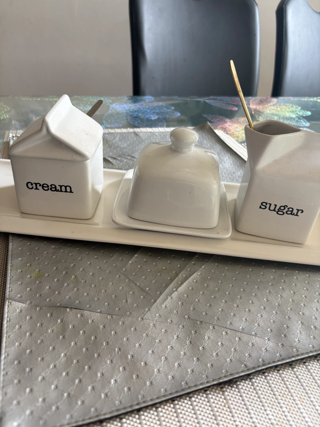 White Ceramic Cream and Sugar Set with Butter Dish - photo 2