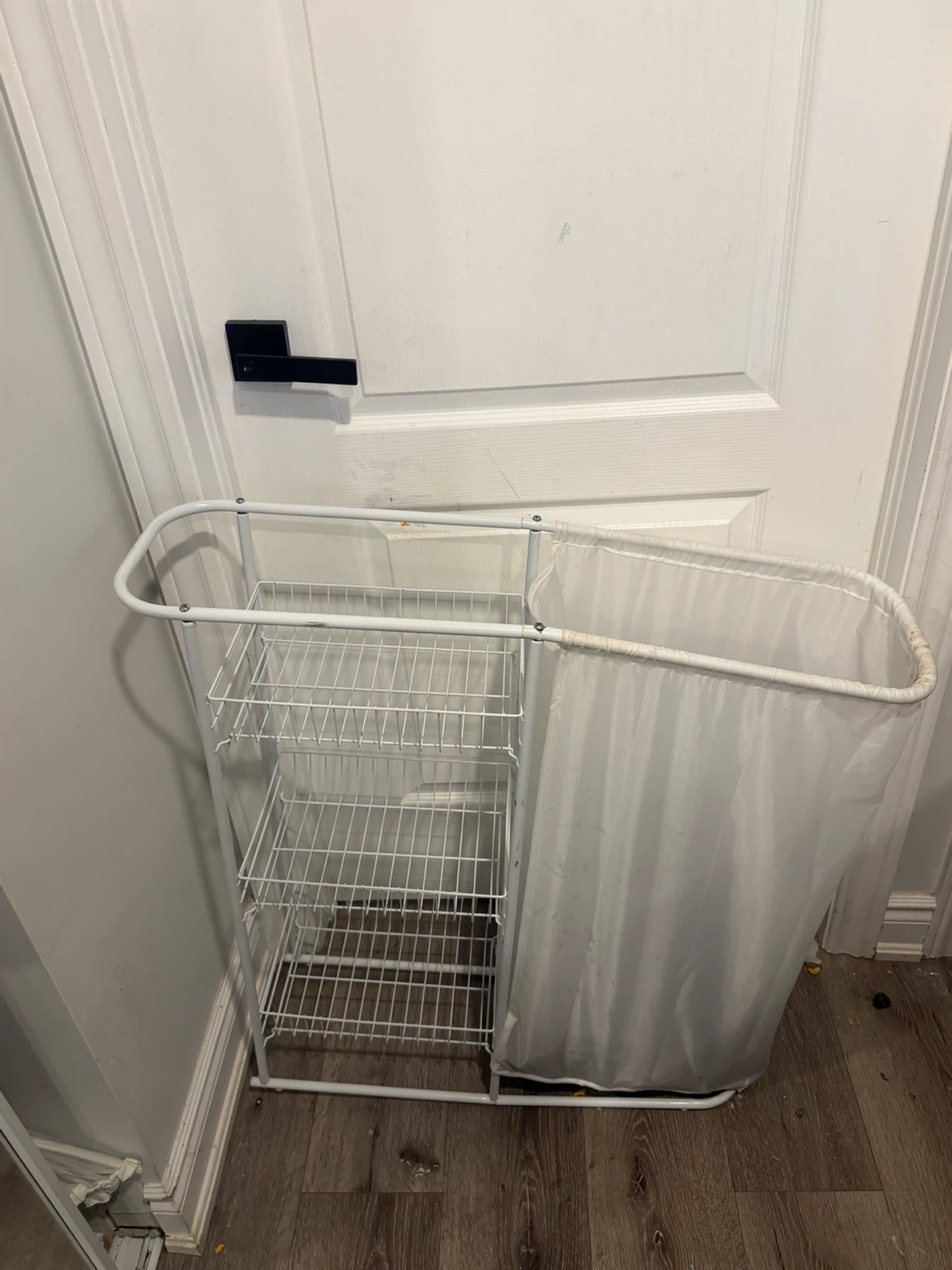 White Metal Laundry Hamper with Shelves