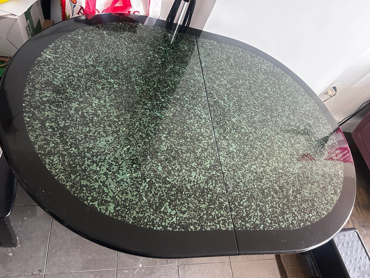 Oval Dining Table with Green Marble Pattern Top with 4 chairs - photo 3
