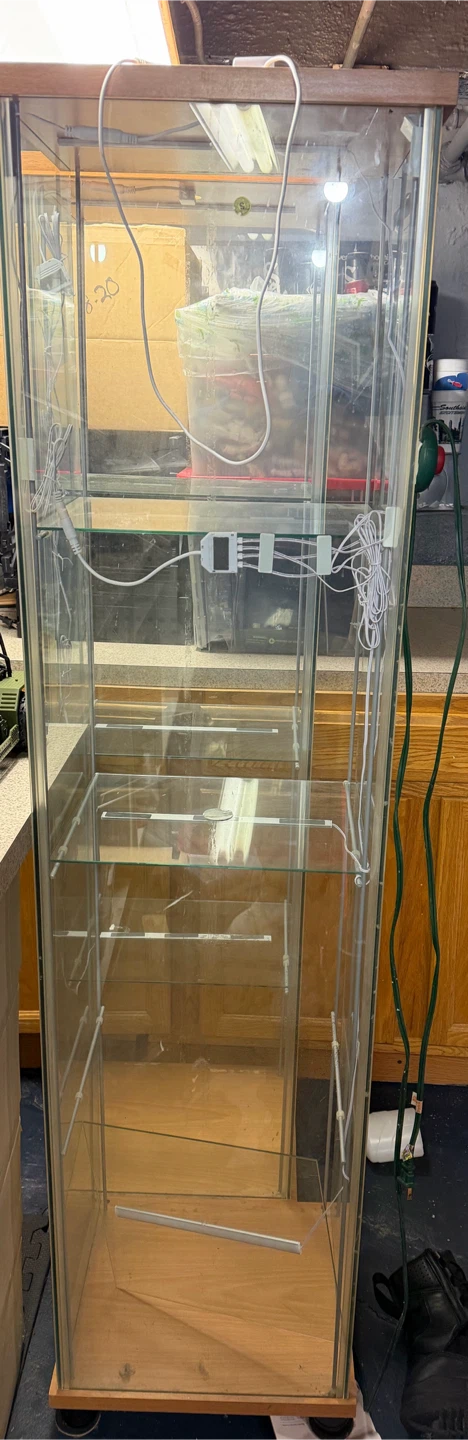 Glass Display Cabinet with Shelves and Lights