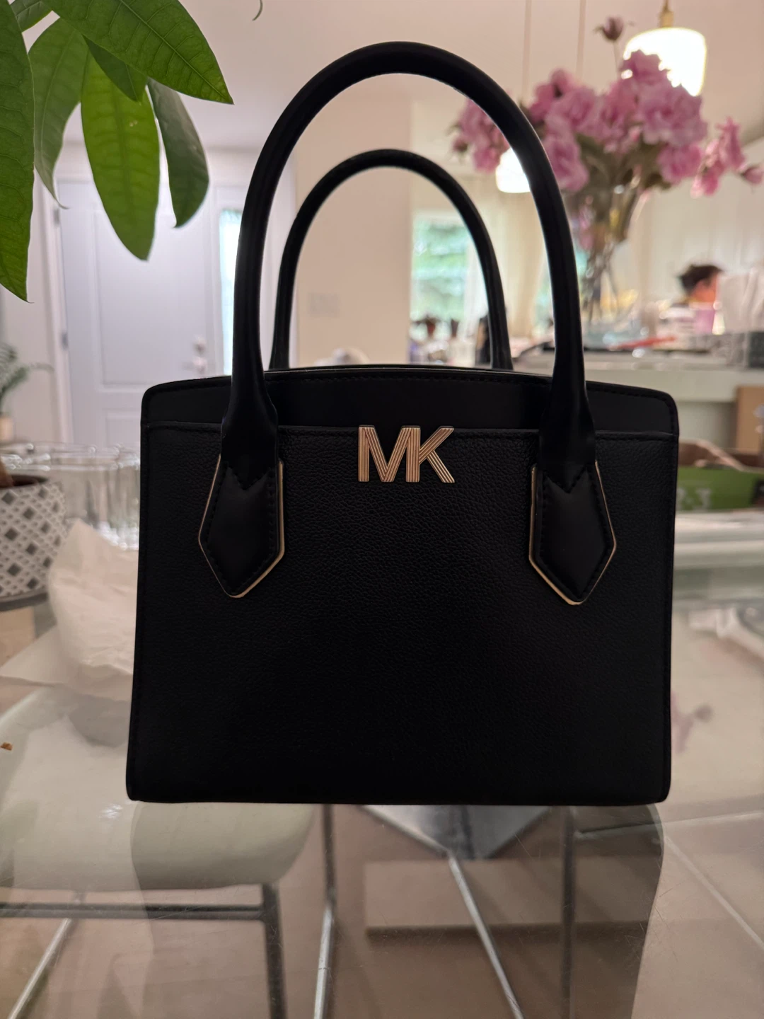 Michael Kors Black Leather Satchel Handbag