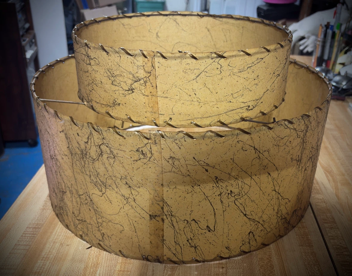 Vintage 1950s MCM Two-Tier Fiberglass Lamp Shade - Large 17”