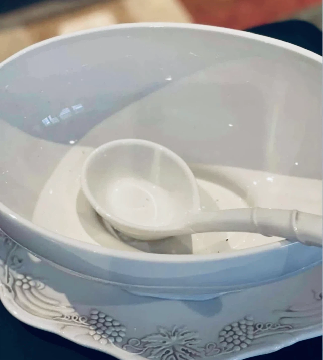 White Ceramic Serving Set - Tureen and Gravy Boat, large platter - photo 2