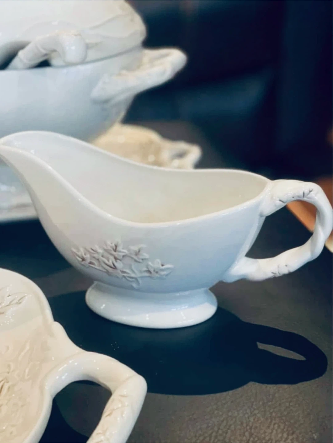 White Ceramic Serving Set - Tureen and Gravy Boat, large platter - photo 3