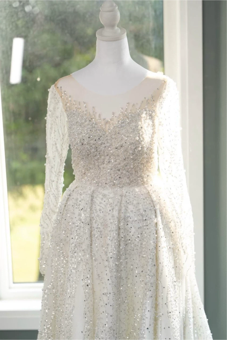 Sparkling White Wedding Bride Dress with Long Sleeves - photo 3