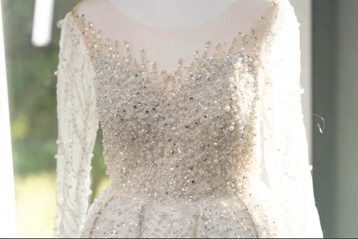 Sparkling White Wedding Bride Dress with Long Sleeves - photo 4