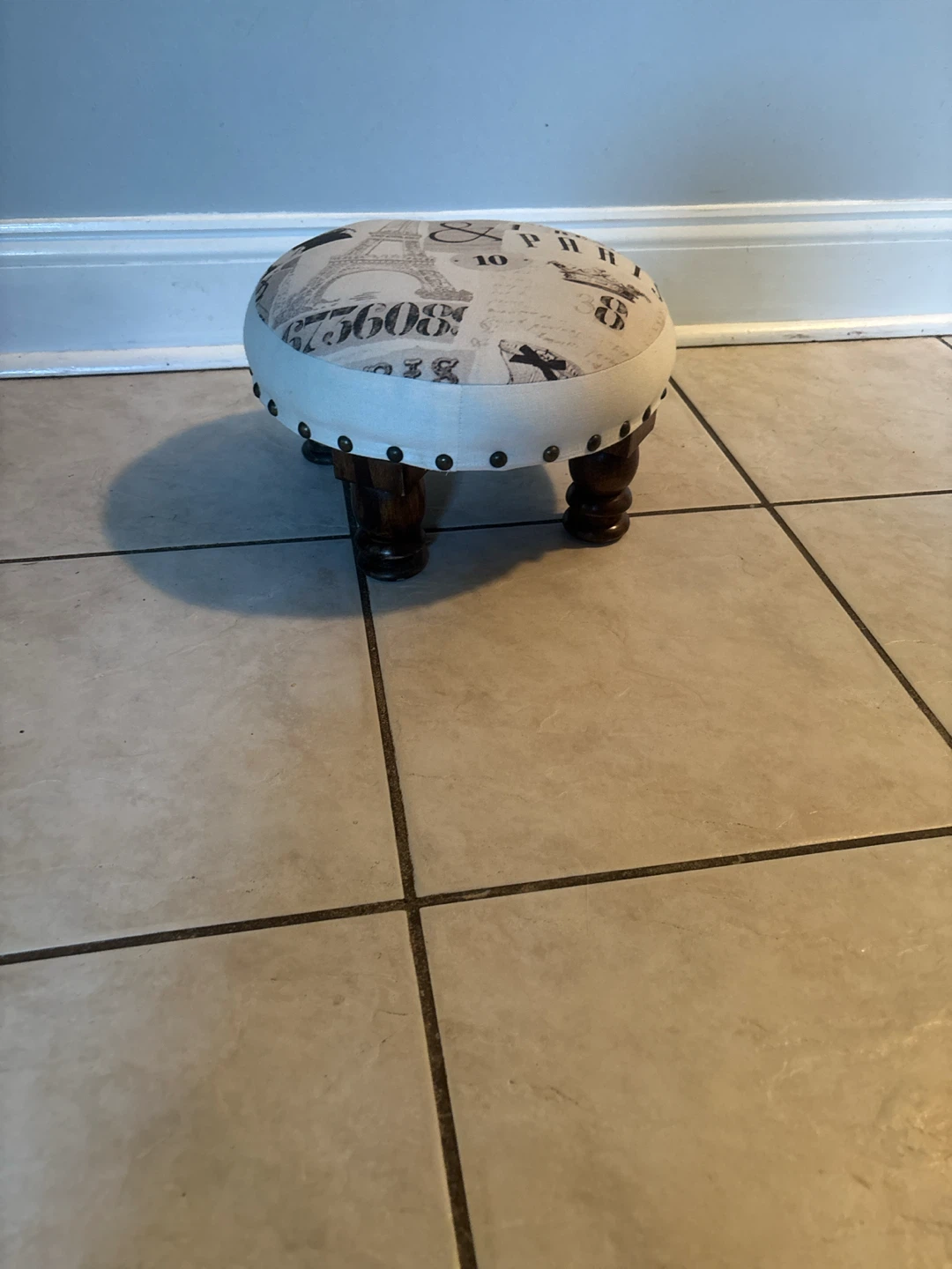 Decorative Footstool with Eiffel Tower Print