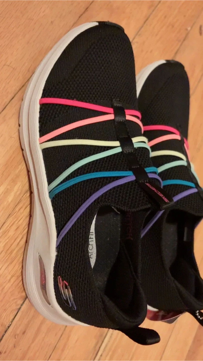 Skechers Girls' Black Rainbow Stretchy Slip-On Sneakers - photo 3