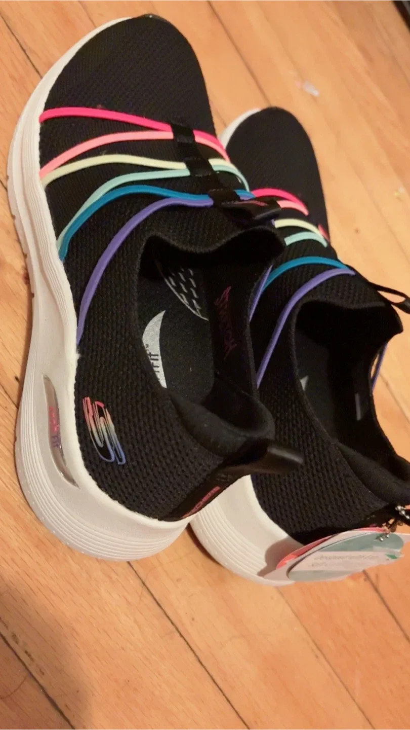 Skechers Girls' Black Rainbow Stretchy Slip-On Sneakers - photo 2