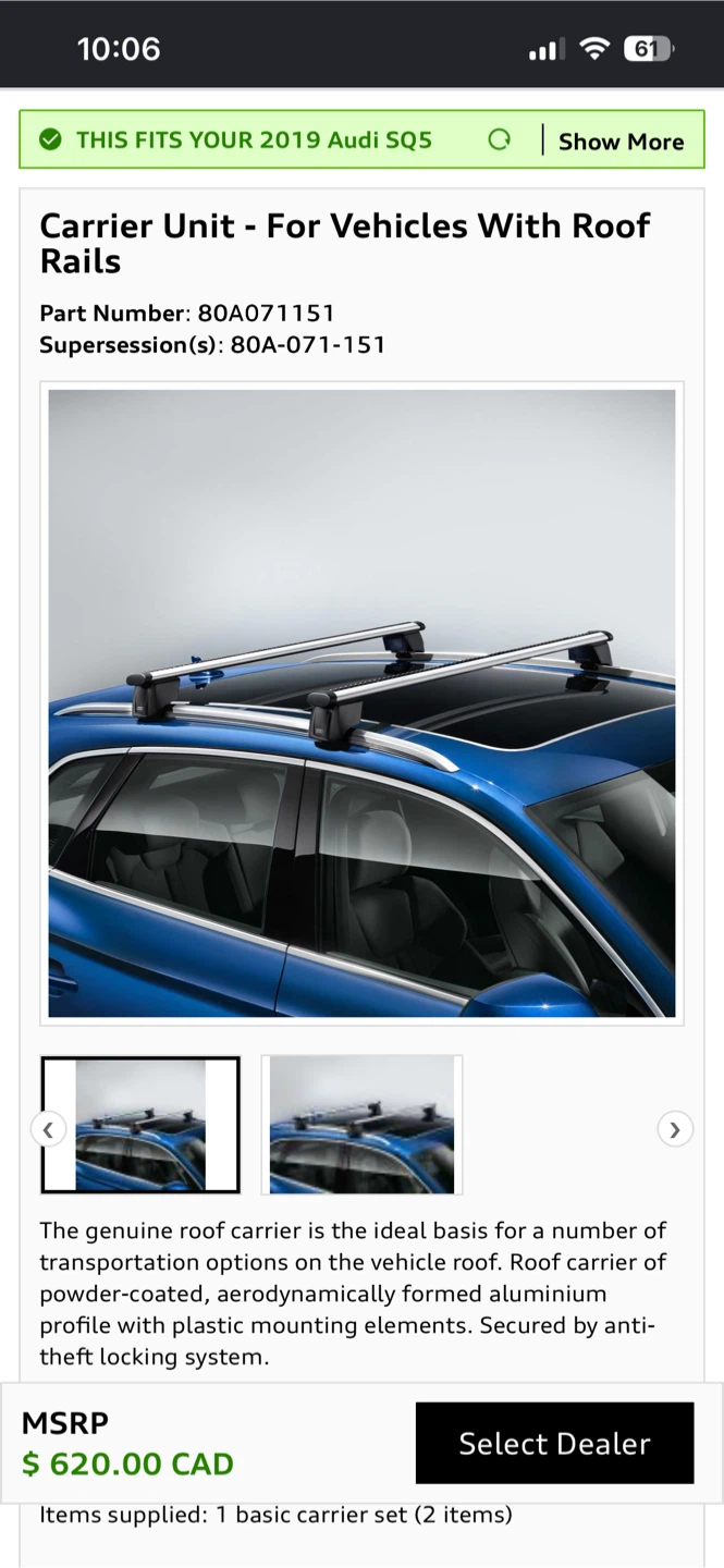 Q5 SQ5 2018-2025 OEM Audi NEW Roof Racks Base Carriers