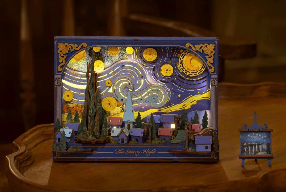 Starry Night 3D wooden puzzle with movable components