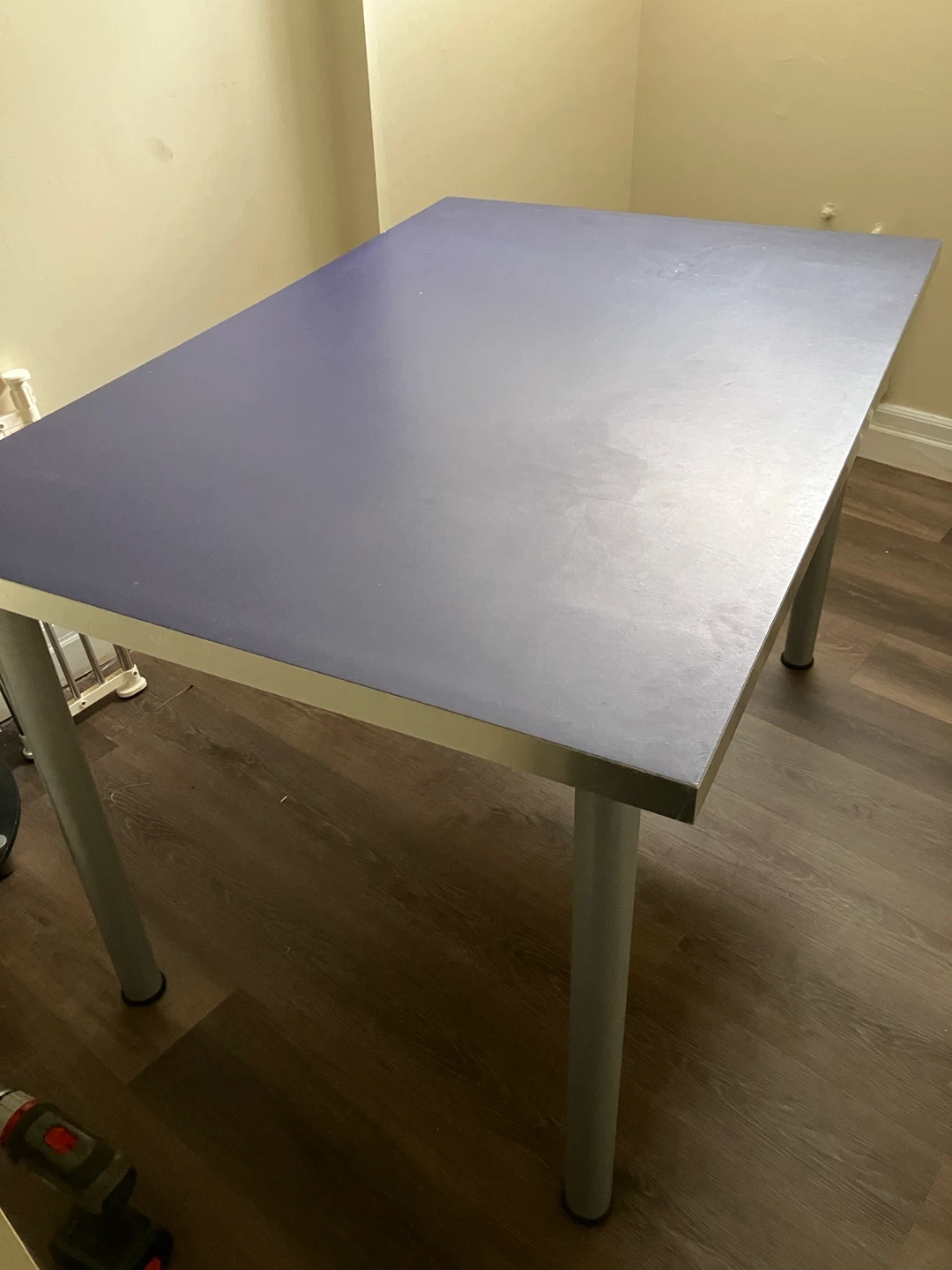 Table with Blue Top and Metal Legs