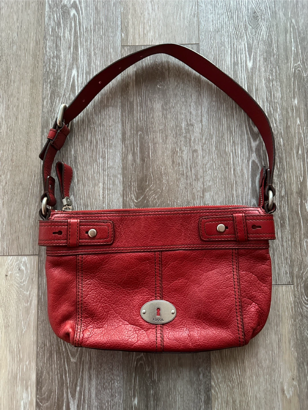 Vintage Red Fossil Leather Shoulder Bag