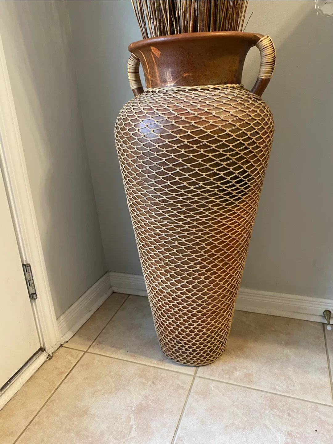 Large Decorative Vase with Woven Detail