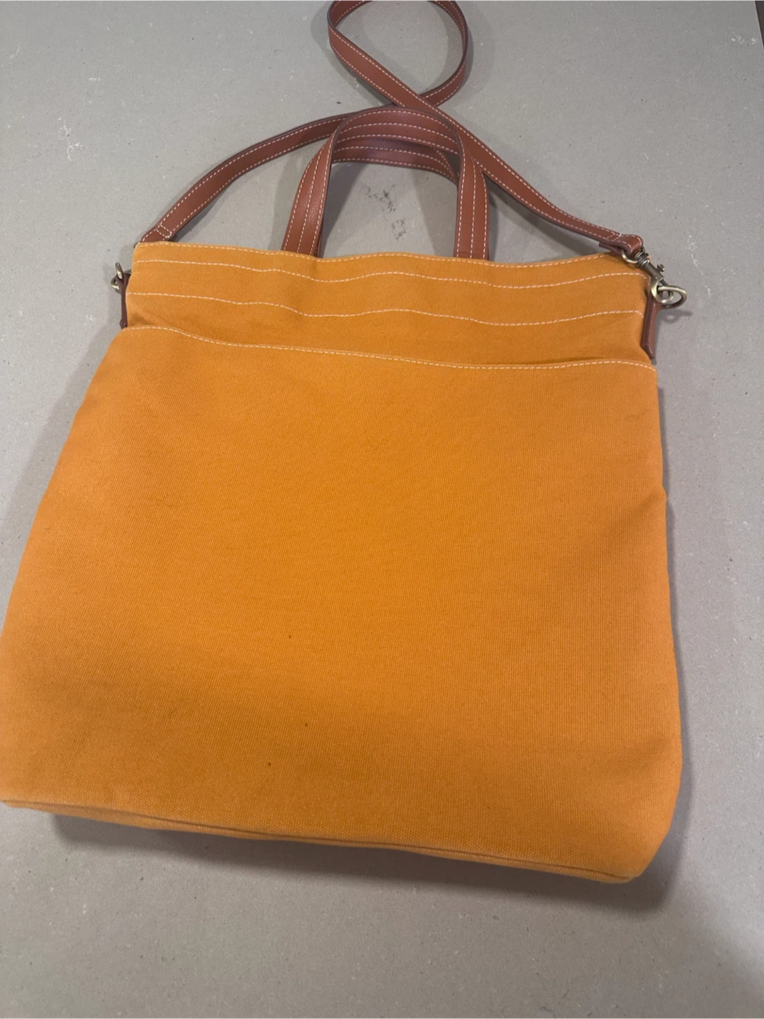 Orange Canvas Tote Bag with Leather Straps - photo 2