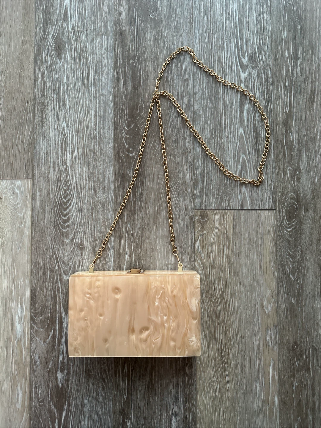 Nude/Beige Acrylic Clutch Purse with Gold Chain