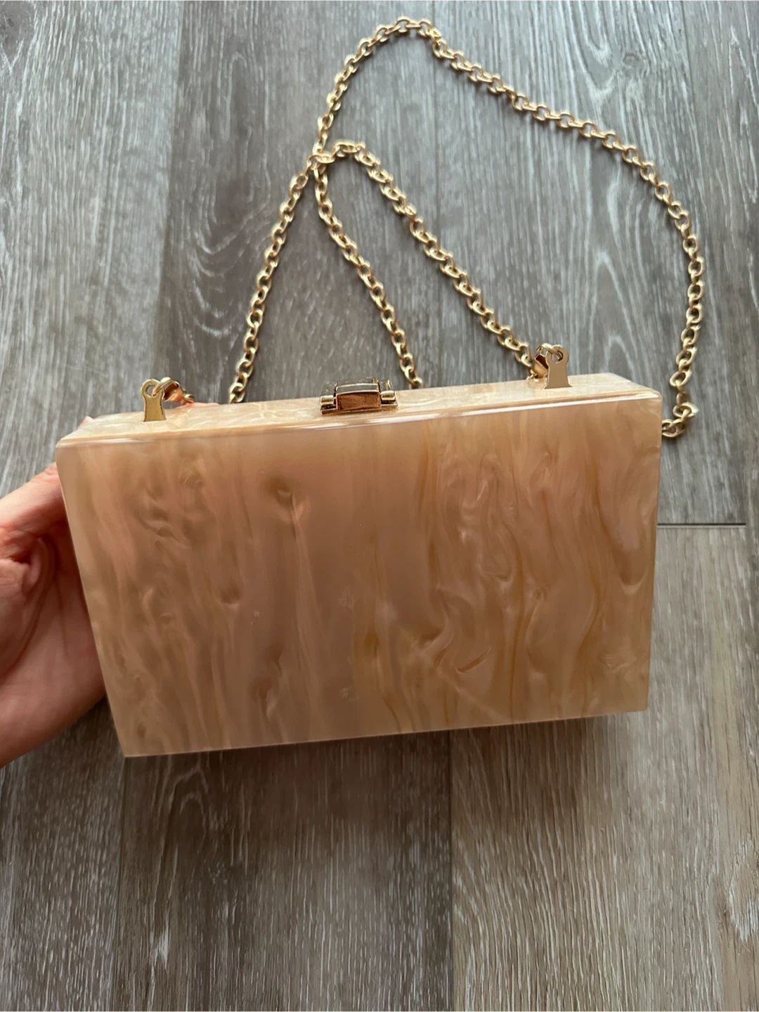 Nude/Beige Acrylic Clutch Purse with Gold Chain - photo 2