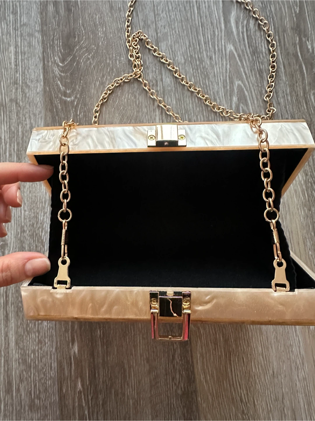 Nude/Beige Acrylic Clutch Purse with Gold Chain - photo 3
